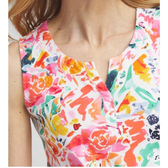 Chico’s Plus 4 XXL Abstract Notch Neck Tank Top Pima Cotton Knit Sleeveless - Picture 2 of 8